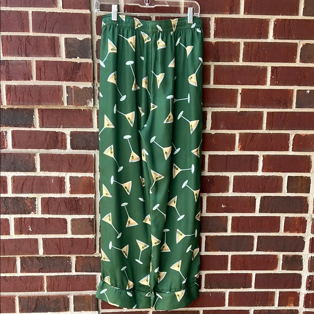 Show Me Your MuMu Green Martini Print Satin Pajama Set